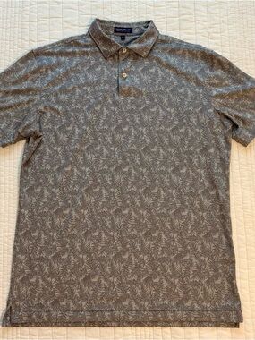 Peter Millar Gray Leaf-Print Polo